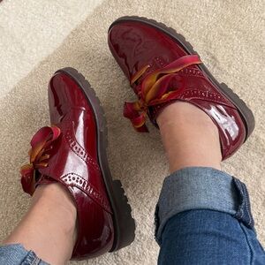 Ruby red patent leather oxford shoes
